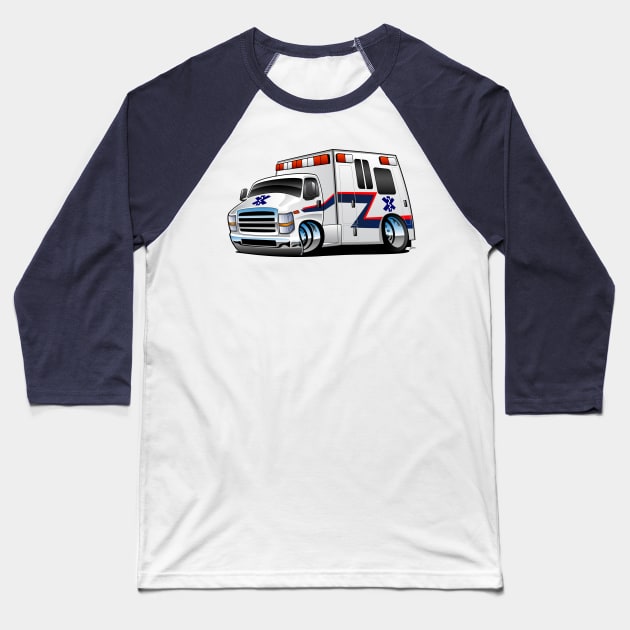 Paramedic EMT Ambulance Rescue Truck Cartoon Baseball T-Shirt by hobrath